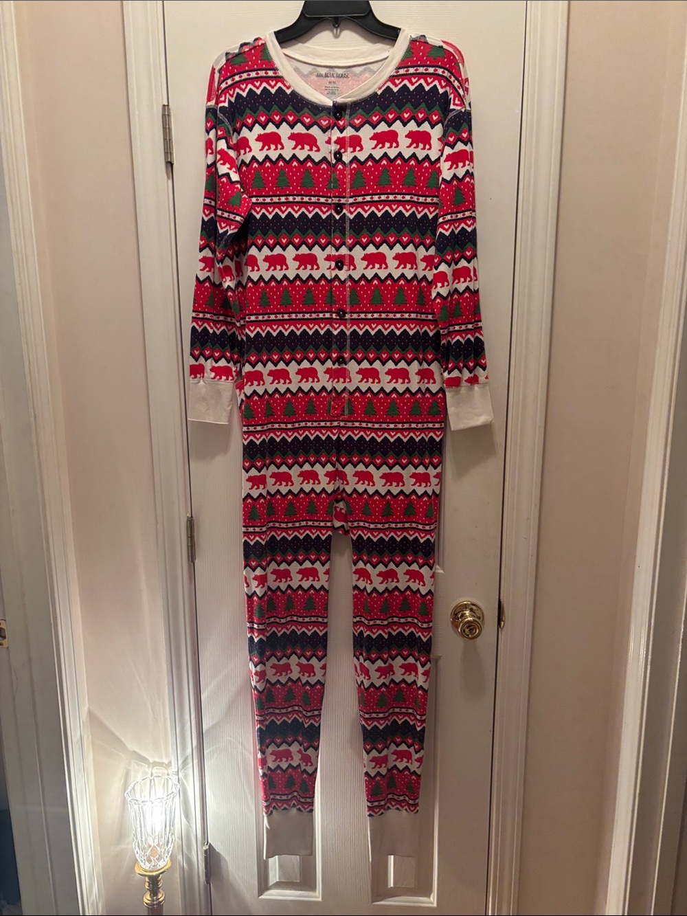 Little Blue House Red and Green Holiday Bear Print Onesie